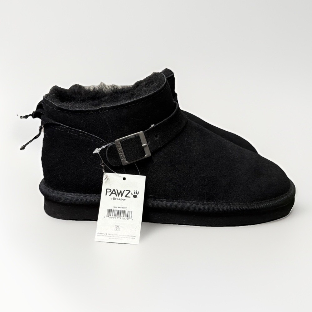 Bearpaw PAWZ Women's 8 Black Suede NWT Fur Lined Booties Short Winter Boots